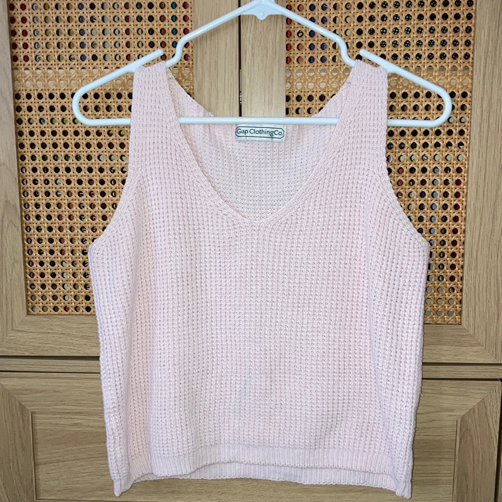 Gap Light Pink Knit V-Neck Women’s Tank Top Sweater Vest Vintage Cotton